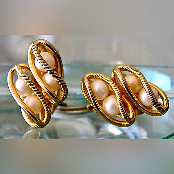 HOBE PEARLS 3PC SET VINTAGE EARRING NECKLACE BRACELET GOLD - Picture 8 of 13